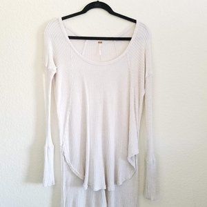 Free People Waffle Knit Long Sleeve Top High Low